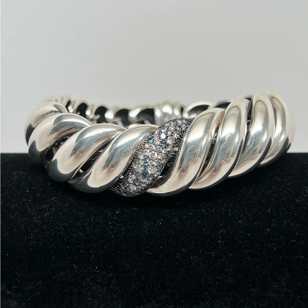 David Yurman Sculpted Hampton Cable Bracelet w/Diamonds, Sapphires & Tanzanites